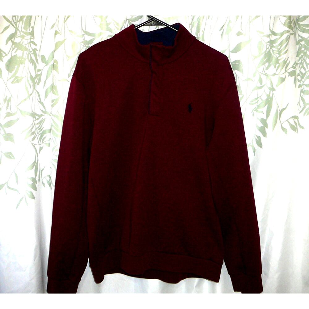Polo Ralph Lauren Mens L 1/4 Snap Burgundy Mock Neck Pullover Sweater rn42381